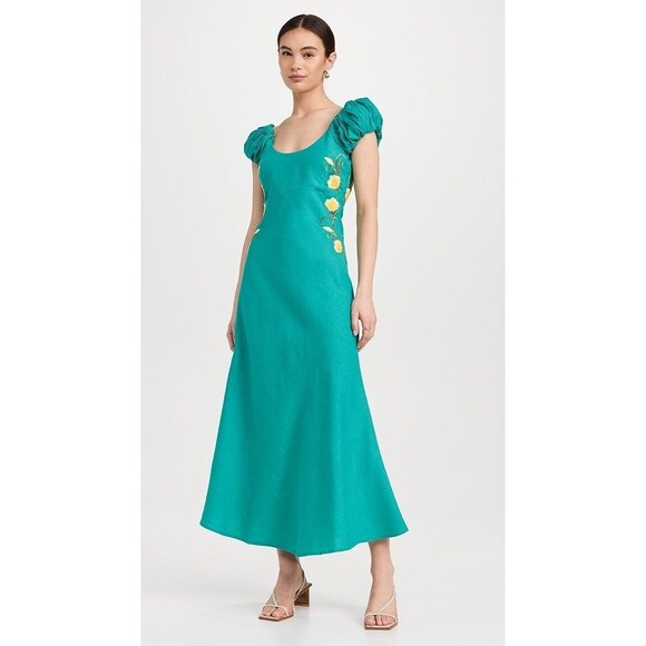 Fanm Mon Viyana Dress Teal X Large NEW Maxi Embroidered Floral $429 - Picture 1 of 7